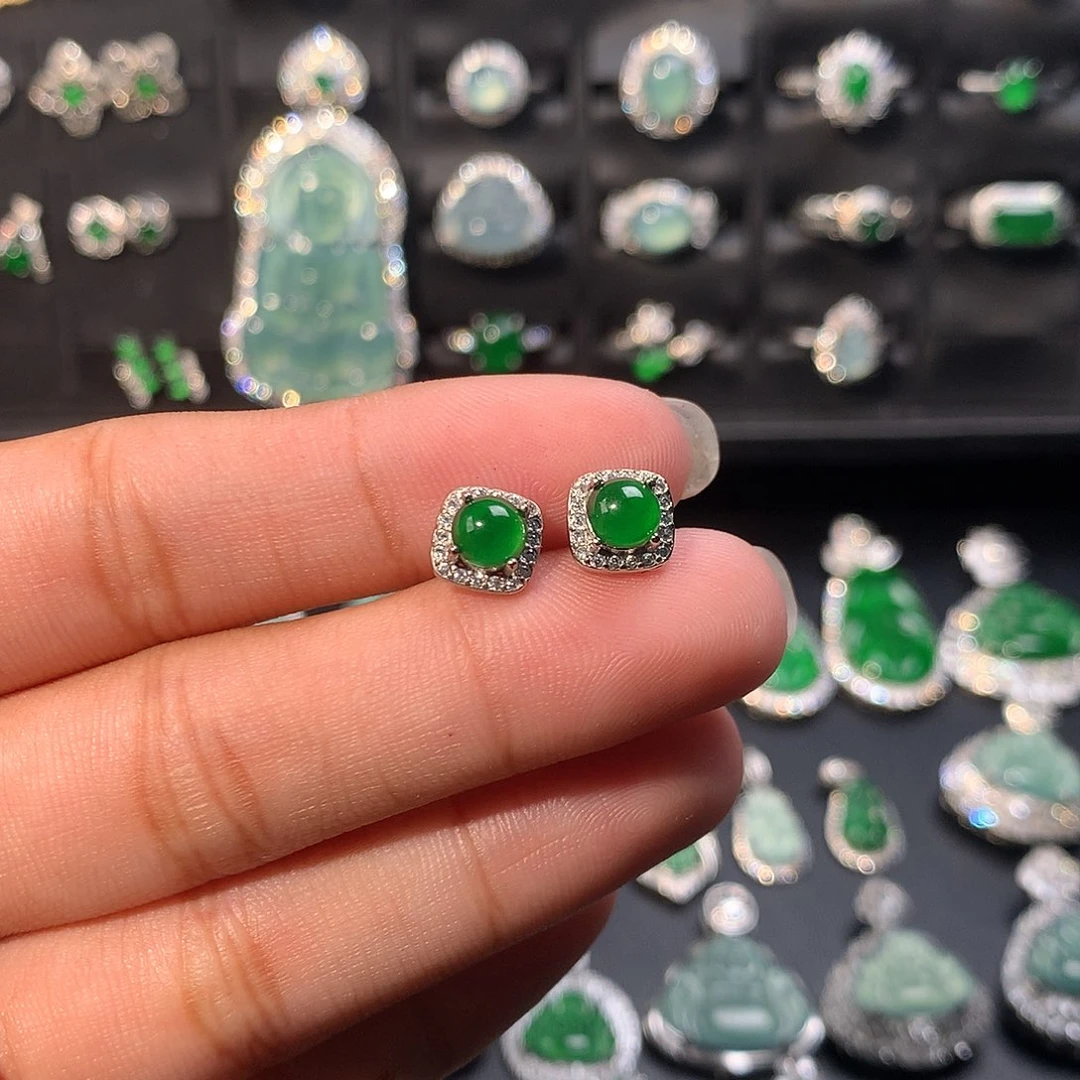 翡翠未镶嵌耳饰耳钉