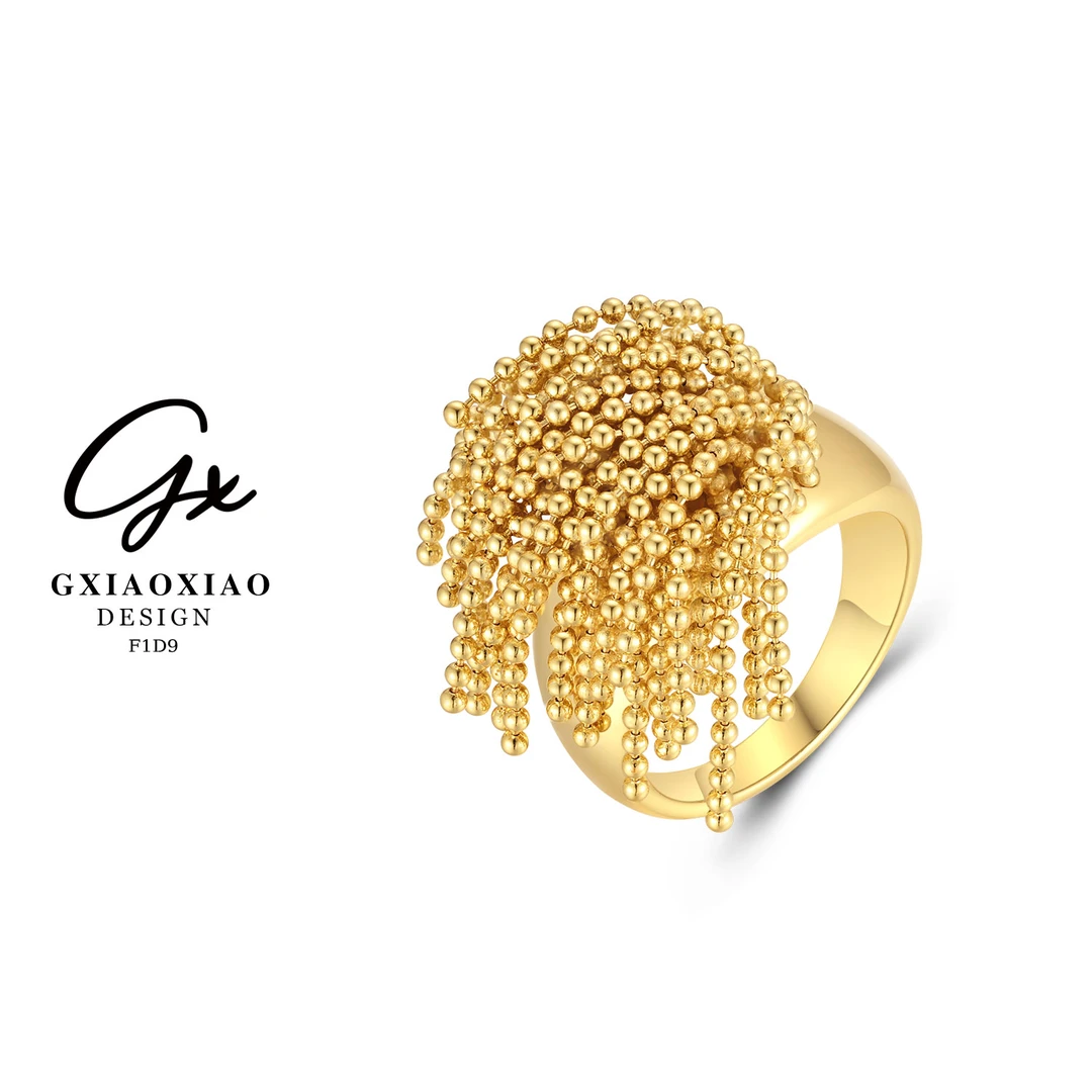 G XIAOXIAO 镀K金 【流光】气质轻奢设计师款时尚流苏戒指 F1D9