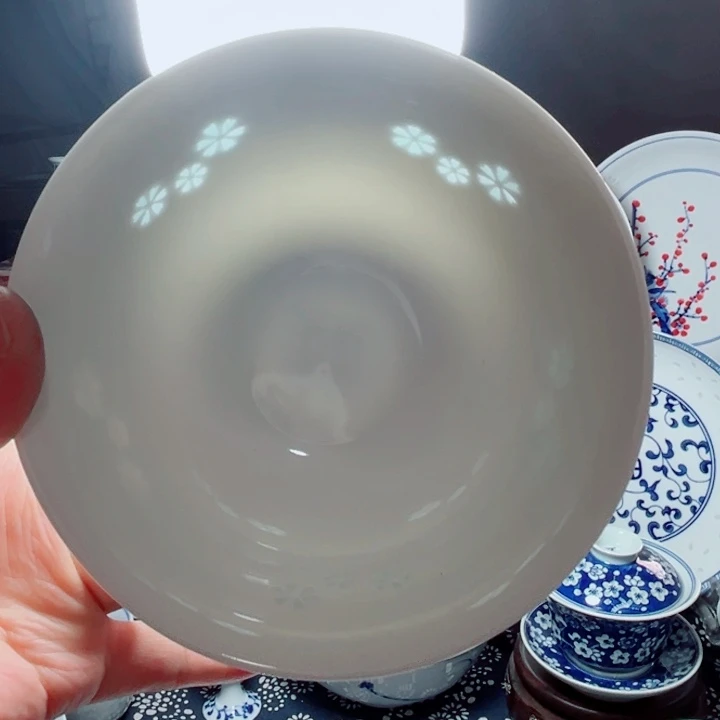 青花玲珑5寸饭碗三星花素玲珑