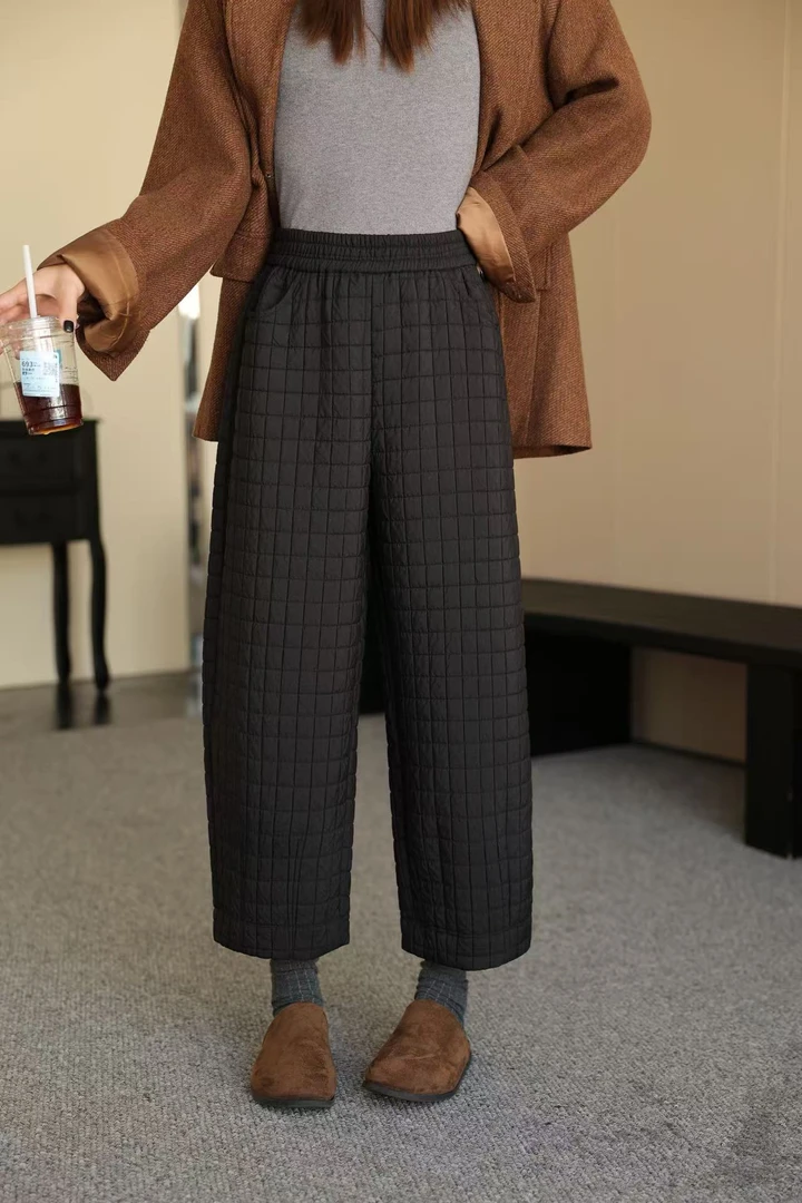 【25新款】欧货百搭菱形格九分裤8337