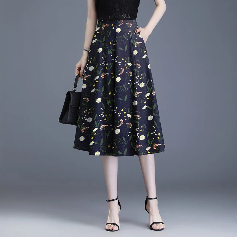 印花半身裙高腰显瘦A字百褶裙垂感长裙女夏季气质时尚大摆裙碎花