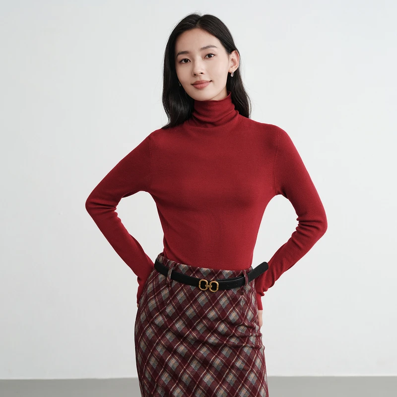 EP雅莹2025新款女装 100%纯羊毛高领修身内搭针织打底衫毛衣9930A
