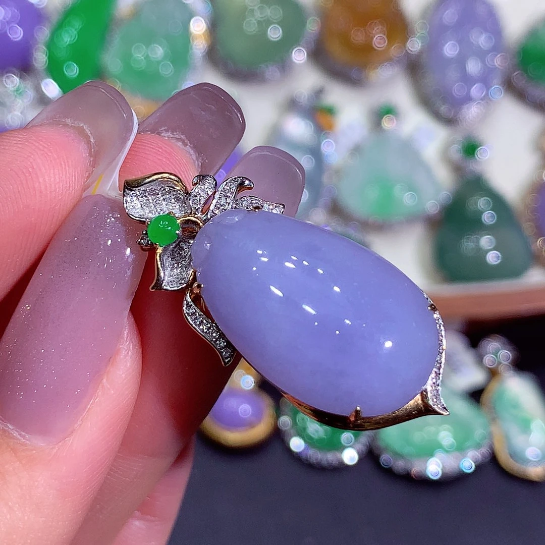 翡翠18K金镶嵌吊坠(不含链)