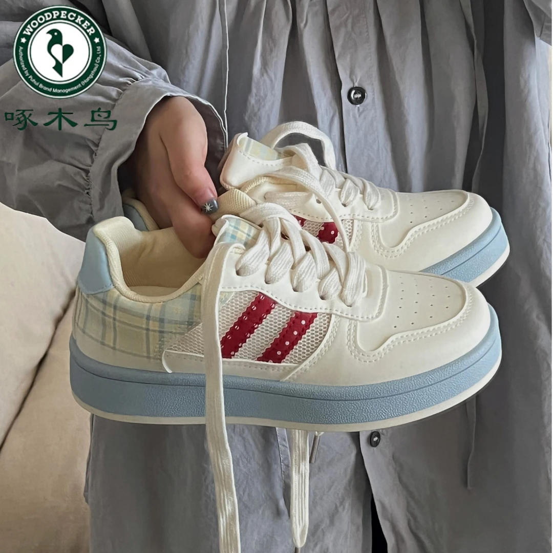 啄木鸟夏季透气板鞋女款2025新款网面运动休闲小白鞋厚底面包鞋