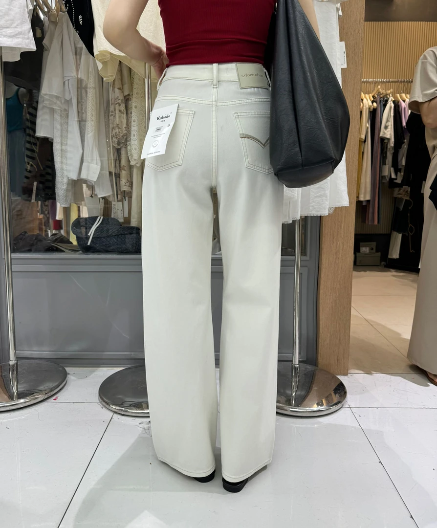 巴布85318牛仔裤女2025夏季新款拖地裤Kabodo高腰白色窄版阔腿裤