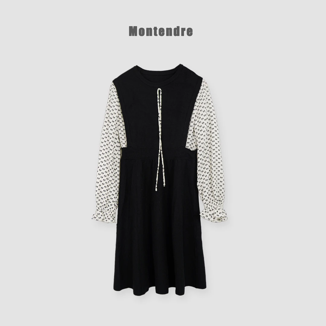 【MonTendre】秋季新款 时尚蕾丝拼接翻领气质设计感花边优雅连衣裙