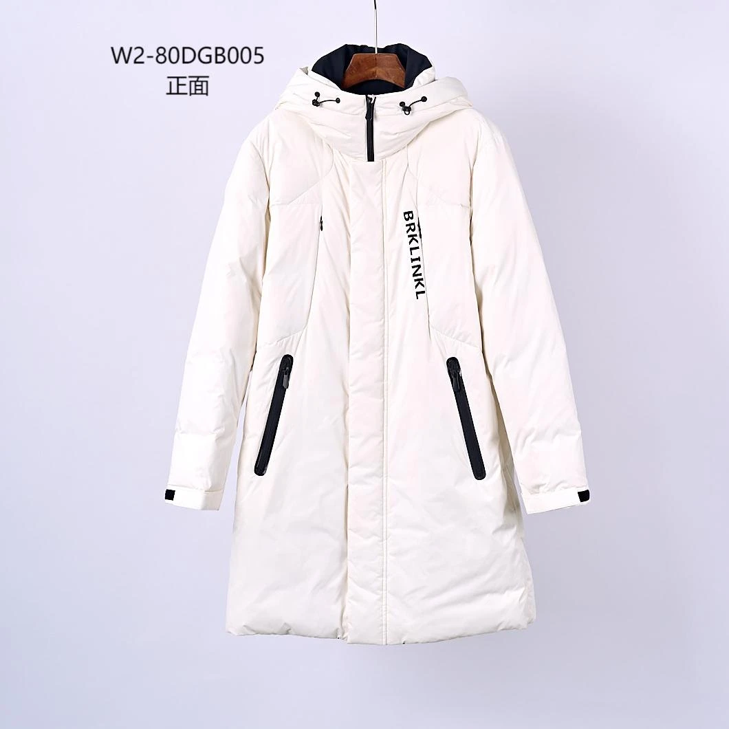 【AZ】805-W2-80DGB005冬季中长款白色连帽印花抽绳羽绒服男士