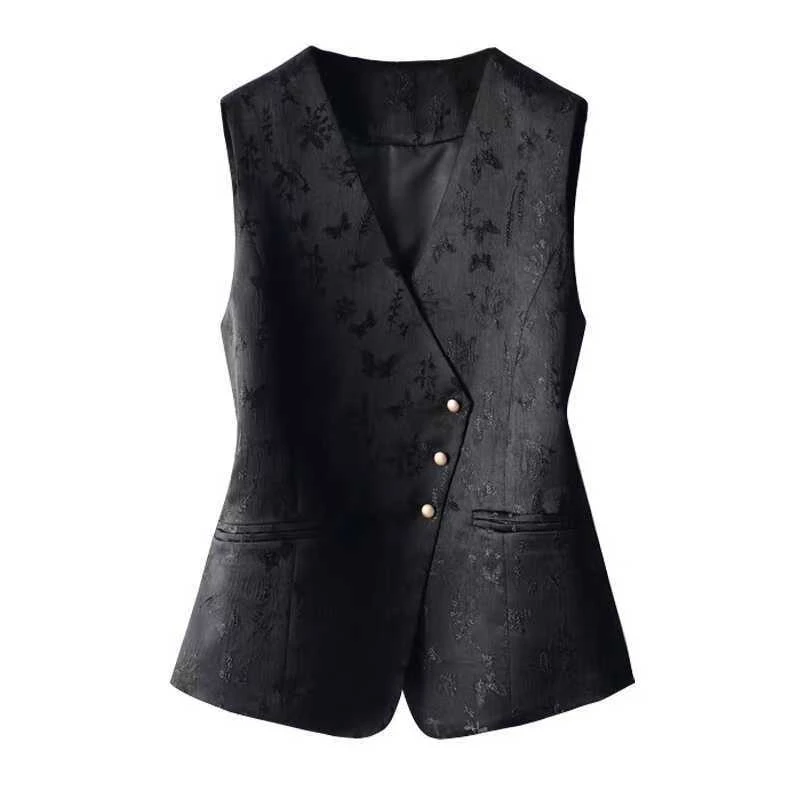 短款气质复古干练时尚马夹春秋高级感提花2025西装女马甲