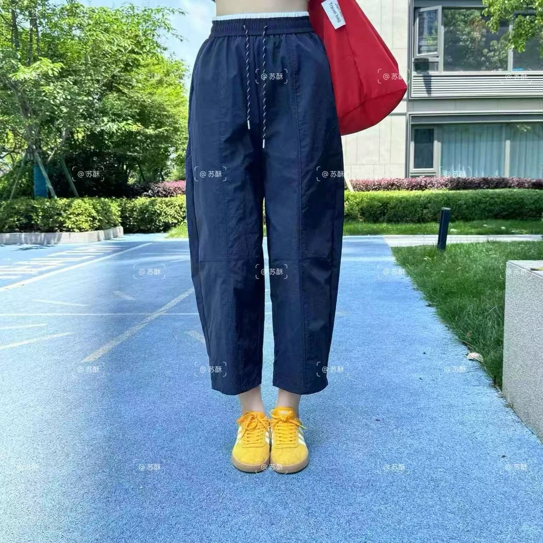 夏季九分拼腰设计感高腰抽绳哈伦阔腿裤新款潮流百搭户外运动显瘦