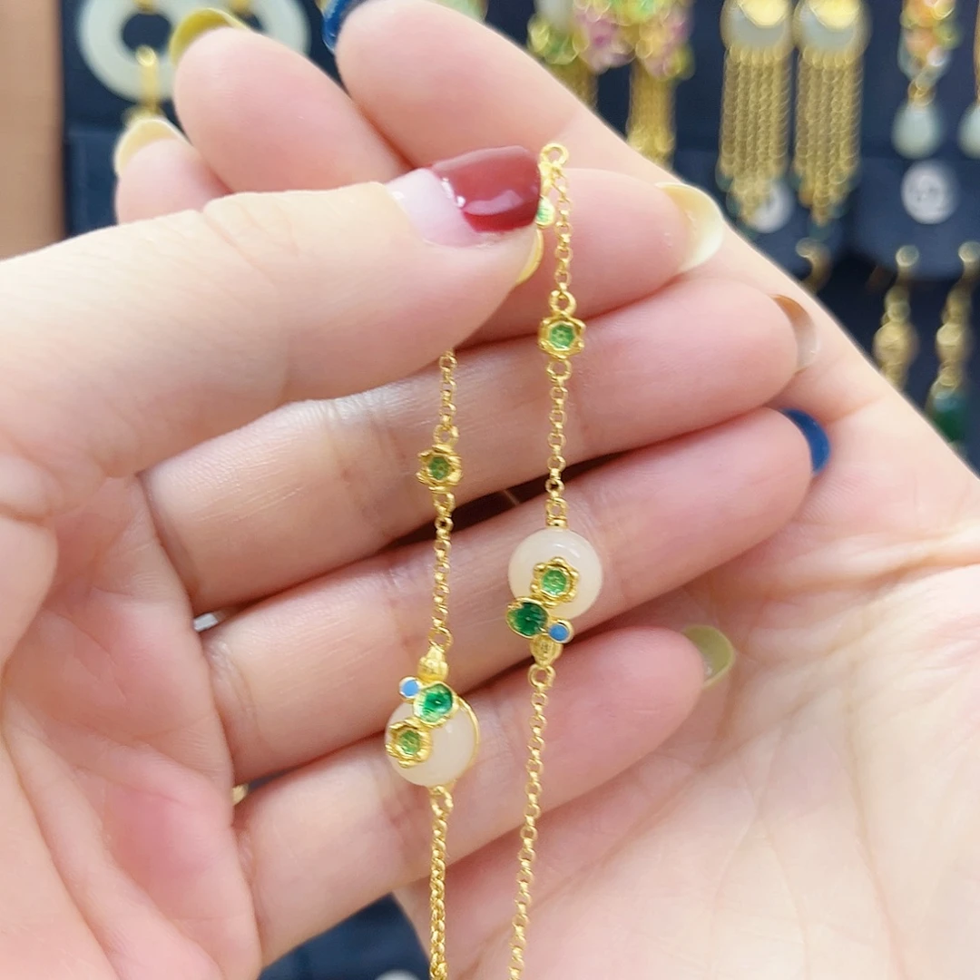 和田玉银S925镀金镶嵌手链