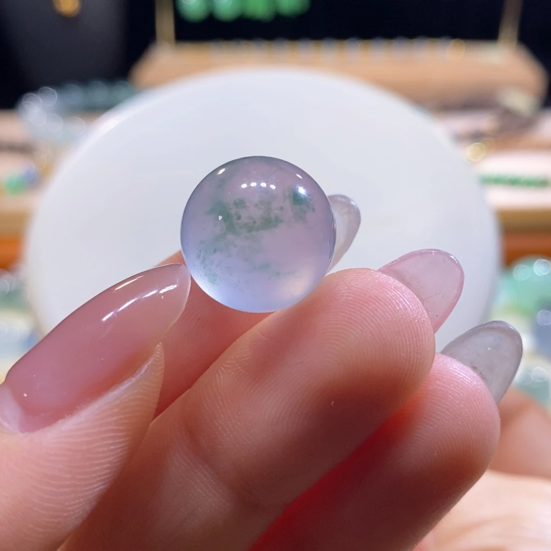 翡翠未镶嵌吊坠(不含链)翡翠高冰飘绿花大圆珠