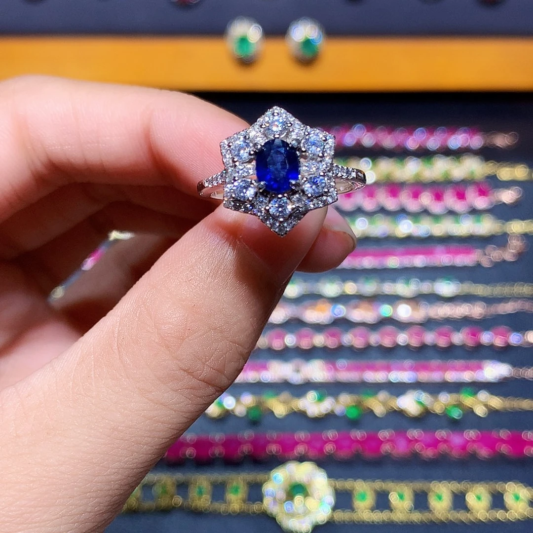 蓝宝石银S925镶嵌戒指