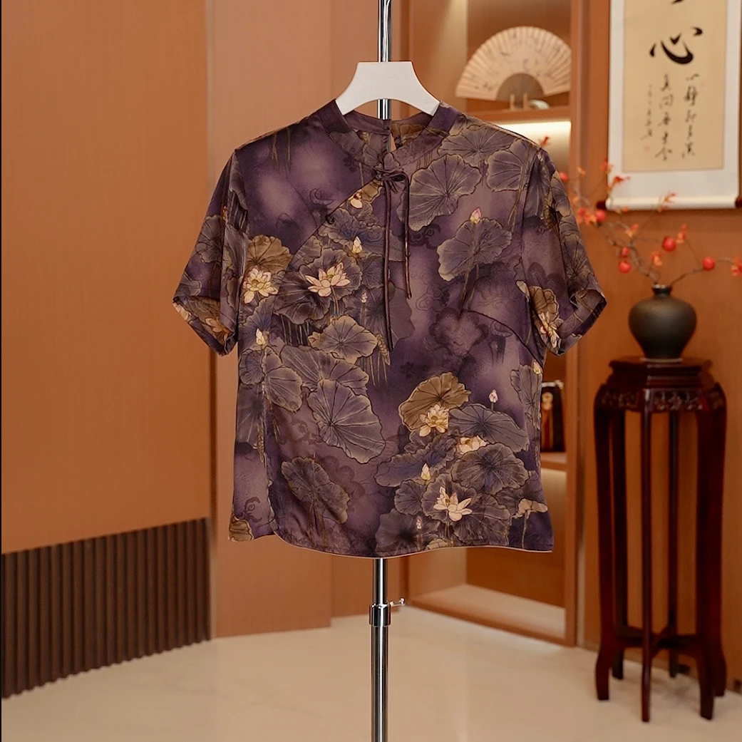 [盈水千华-真丝小衫]典藏精工立体剪裁经绞提花旗袍小衫