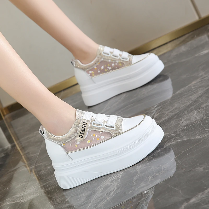 8cm内增高女鞋2025款冰丝网面透气小个子厚底松糕小白鞋休闲板鞋