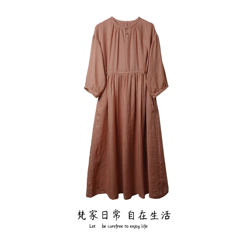 牧桂 2025年夏季新款七分袖蕾丝边显瘦收腰连衣裙双层不透长裙子