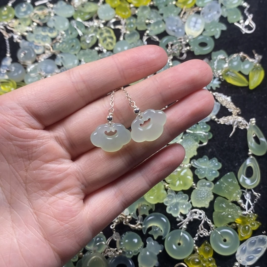 蛇纹石玉未镶嵌挂件耳饰耳环首饰