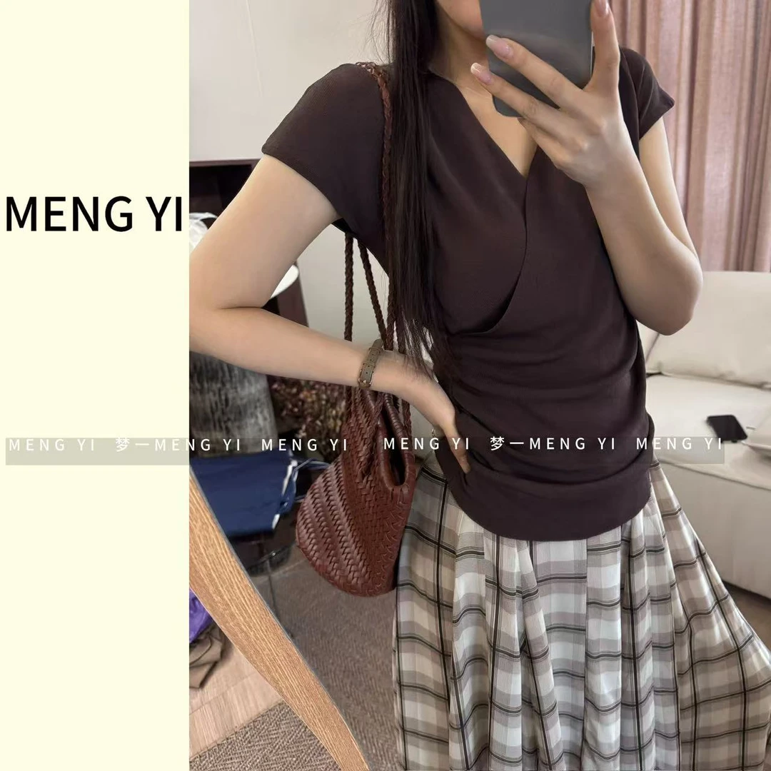 冰凉褶皱v领交叉显瘦针织my-5160