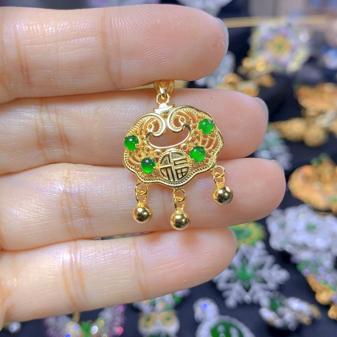 翡翠耳钉银S925镶嵌天然翡翠