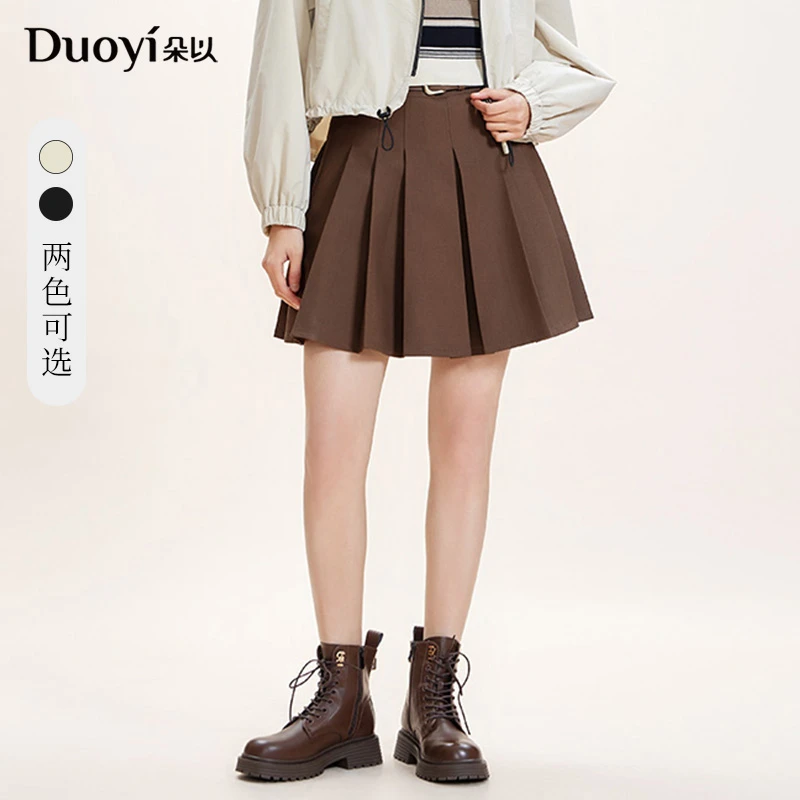 朵以2025秋季新款配腰带百褶裙A字裙半身裙短裙39DQ647069