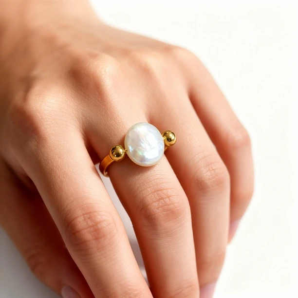 钛钢仿珍珠戒指 法式复古小众轻奢设计师款u型戒指