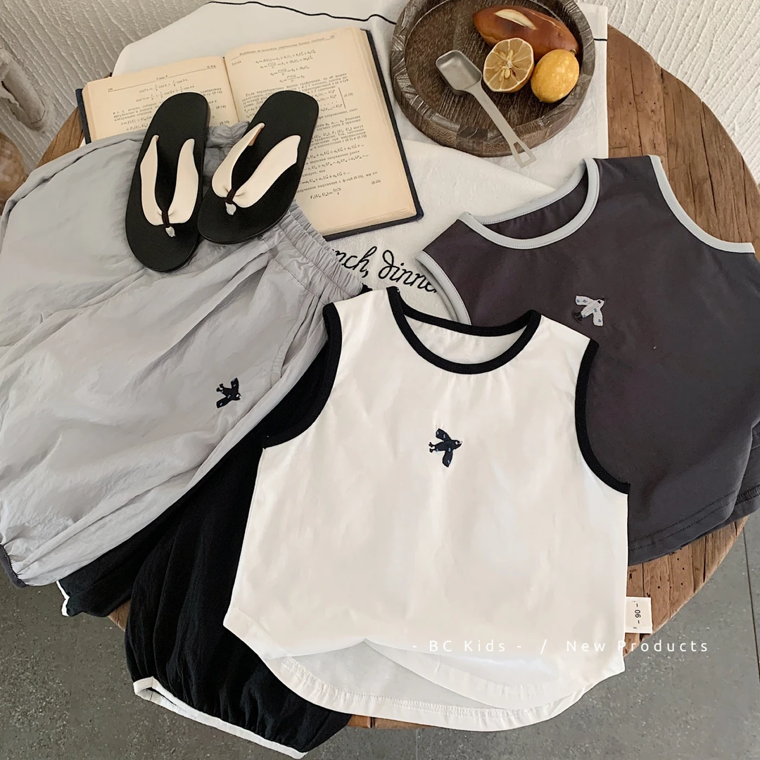 儿童套装2025夏季新款男童洋气夏装两件套无袖背心+短裤H0275