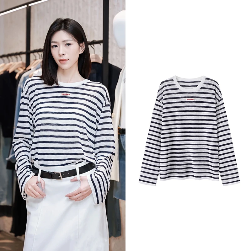 【摩家订单】轻薄针织衫2025夏新品桑蚕丝棉麻交织T恤上衣女K5687