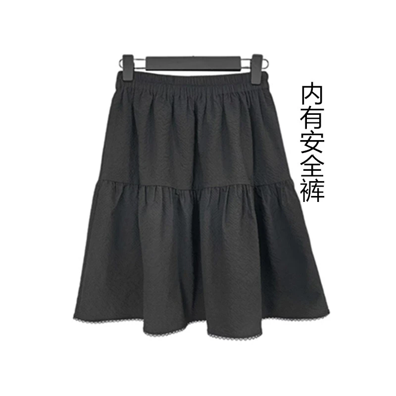 夏季新款女装百搭短款纯色百褶高腰显瘦A字遮肉松紧腰短裙半身裙