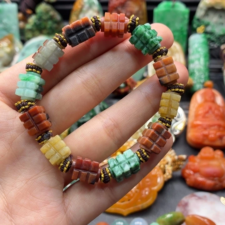 翡翠未镶嵌挂件玉琮手串