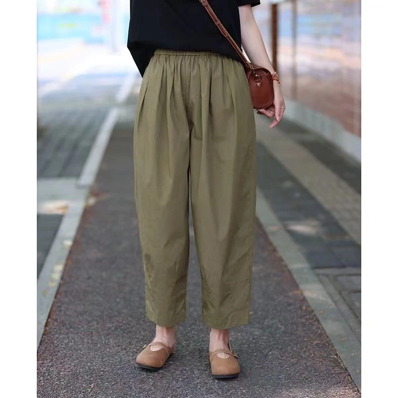 夏季新款日系休闲裤复古九分裤气质直筒萝卜裤宽松显瘦百搭阔腿裤