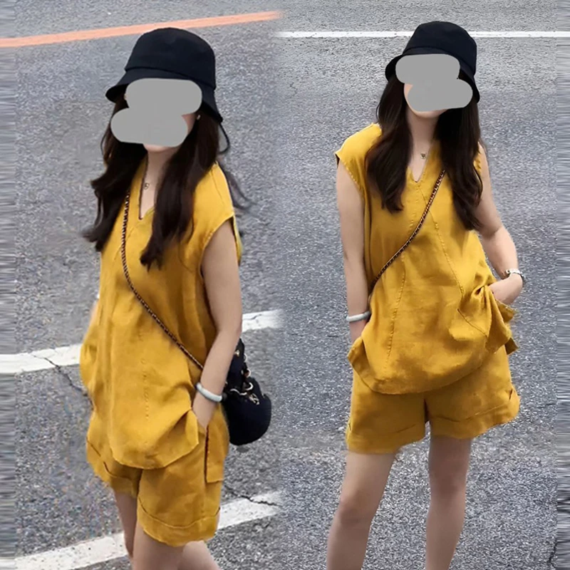 韩系设计感无袖背心+高腰阔腿短裤两件套女2026夏季新款宽松套装