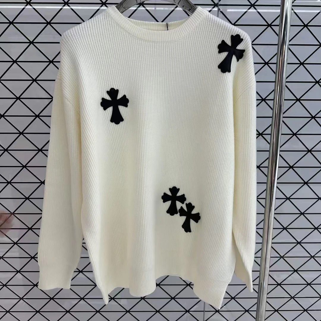 2025秋冬新款男士黑色白色毛衣克罗元素网红百搭款