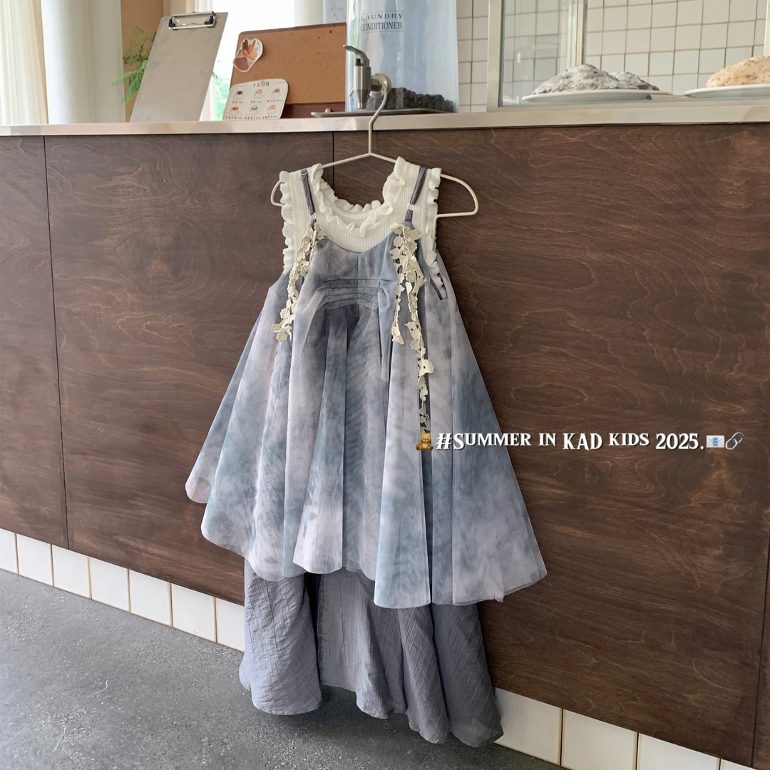 V5015-针织背心+V5016-灰色纱裙