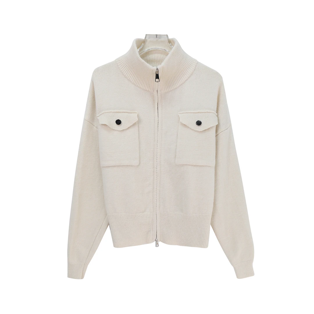 S秋冬百搭显瘦双拉链气质翻领针织衫X27925