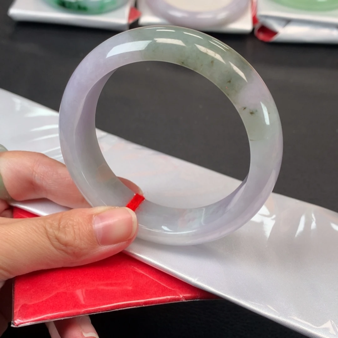 翡翠未镶嵌手镯56圈口冰透紫罗兰特色半山水轮胎