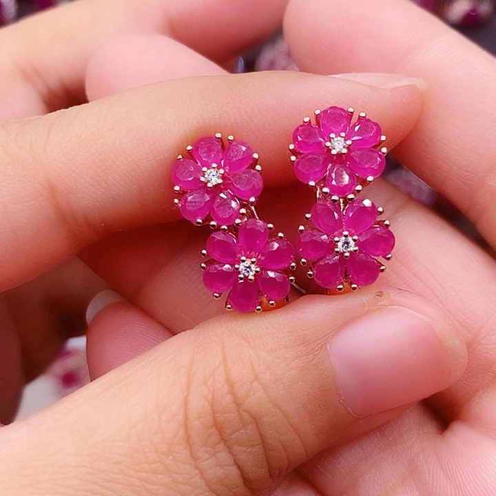 耳饰红宝石银S925镶嵌