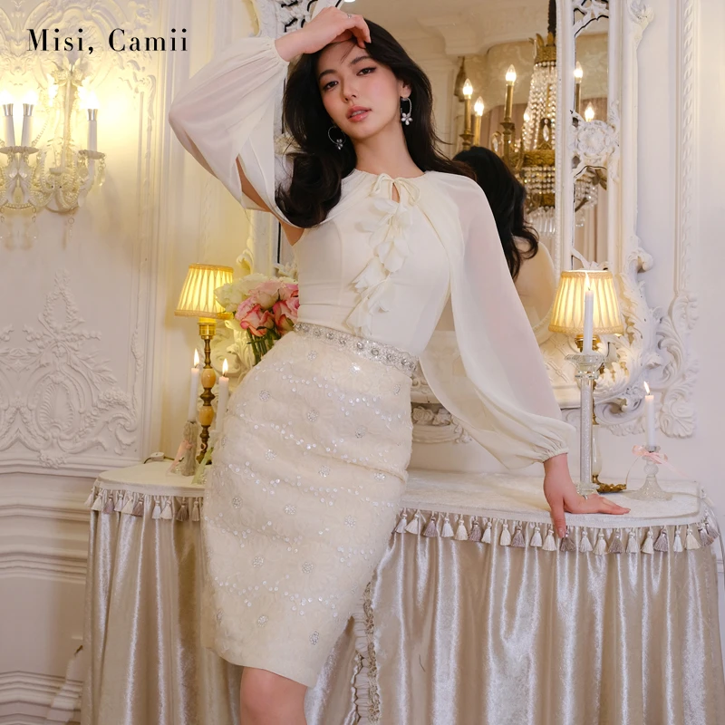 Misi,Camii2025春夏新款女装立体花灯笼袖修身上衣名媛风百搭穿搭