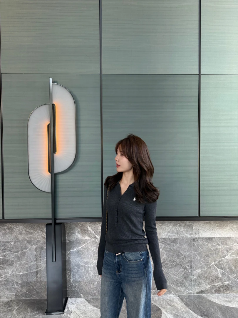 【李金贤】高级老钱排扣翻领羊毛针织衫女秋季新款显瘦刺绣上衣1215