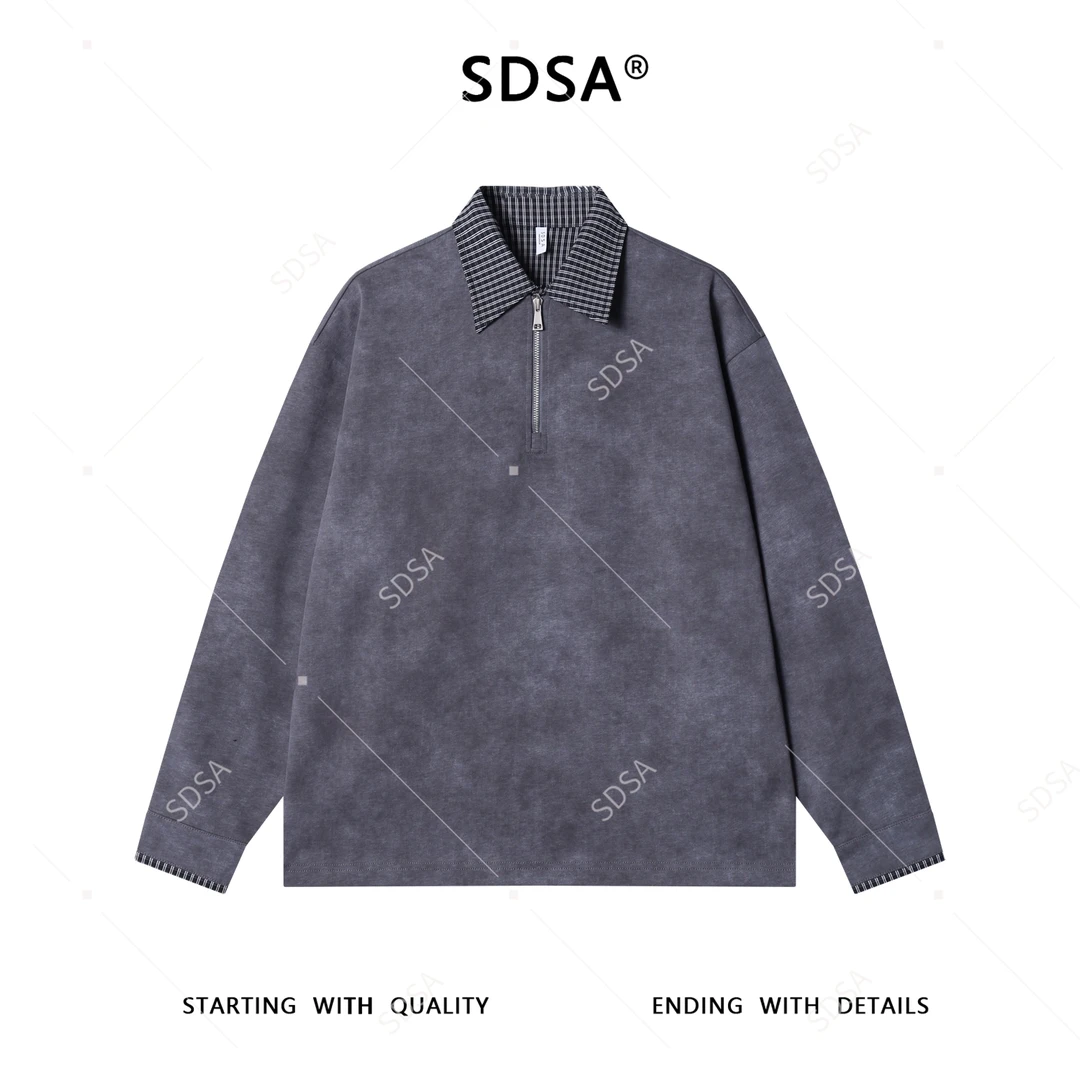 SDSA男士秋冬新款痞帅男装韩版拼接半拉链翻领假两件卫衣百搭时尚