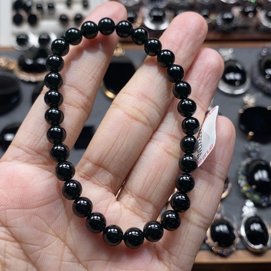 人***，翡翠未镶嵌手串缅甸翡翠墨翠珠子卡6+