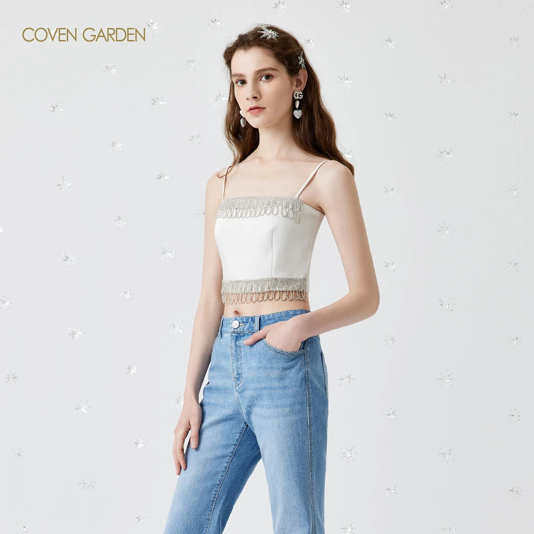 哥文花园珍珠串链吊带背心上衣CSA1095190