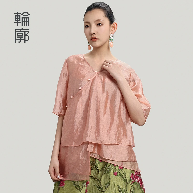 轮廓夏荷国风新中式气质上衣时尚肌理感中袖轻薄舒适小衫L252Y041