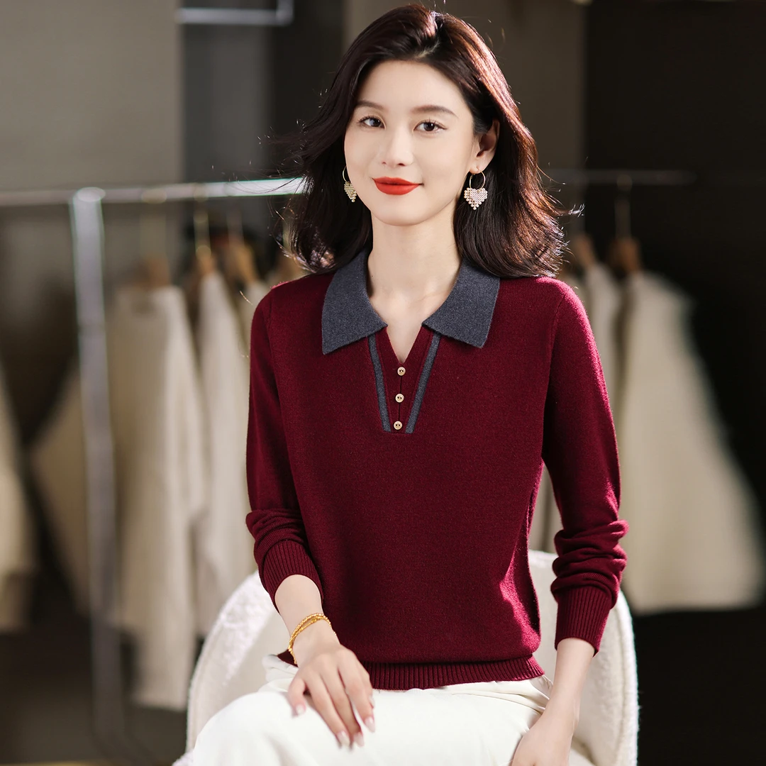 翻领针织内搭上衣时尚妈妈秋装打底衫2025年新款女士秋冬宽松毛衣