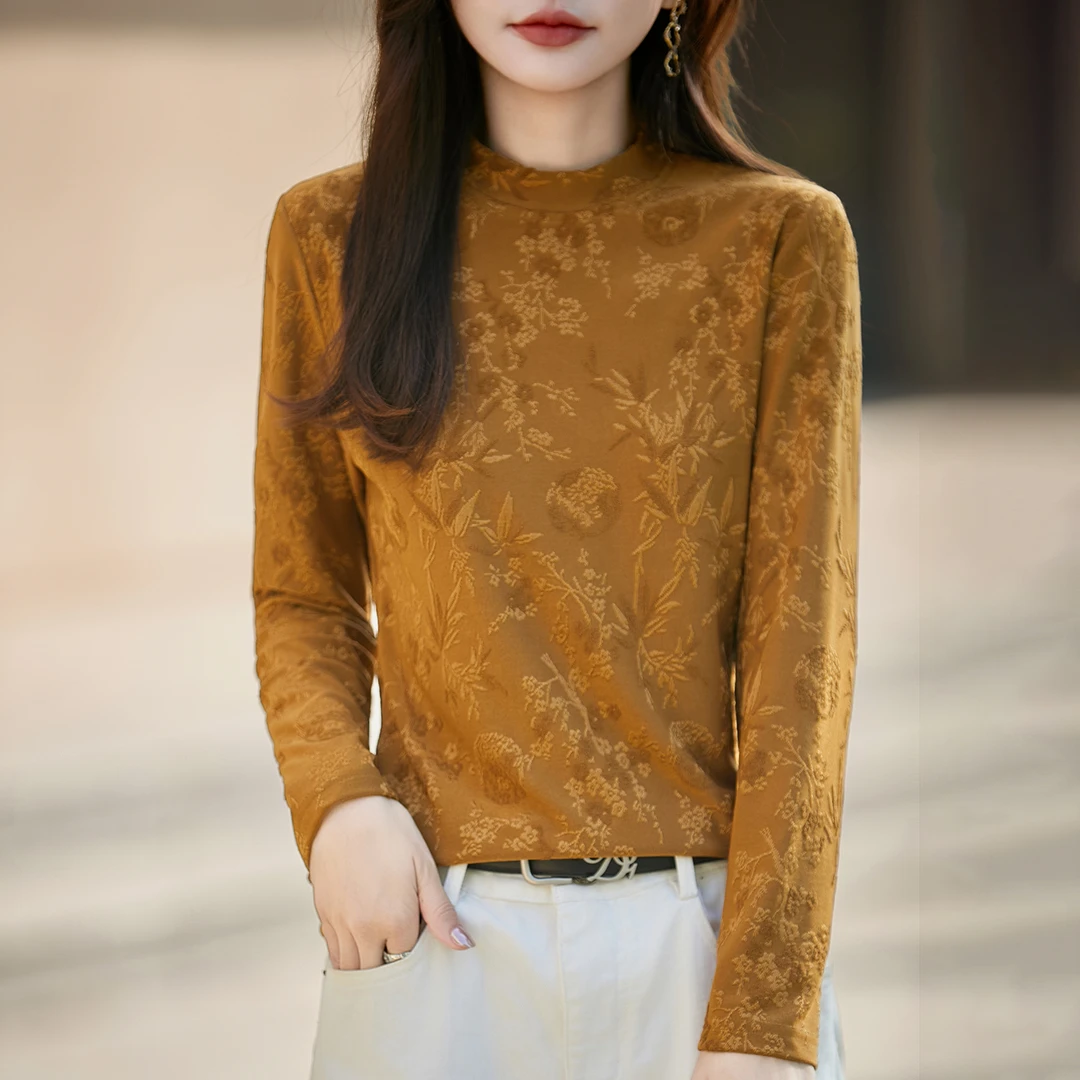 品牌女装正品2025秋冬新款爆款半高领针织提花打底衫大码女装