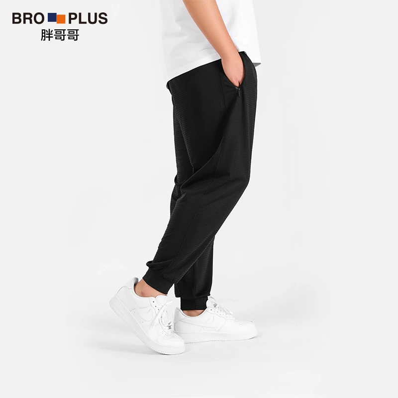 胖哥哥2025新款夏季大码男款黑色网孔冰丝束脚裤速干休闲裤子薄款