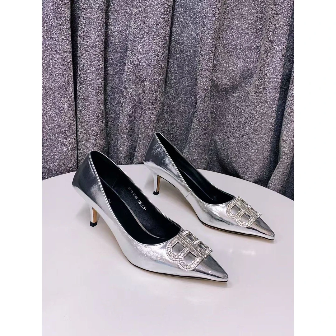 C3226 银色 高端时尚尖头气质细高跟浅口女单鞋