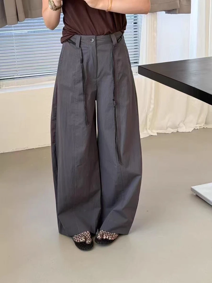 25101#超薄速干慵懒风休闲直筒阔腿裤女韩版高腰