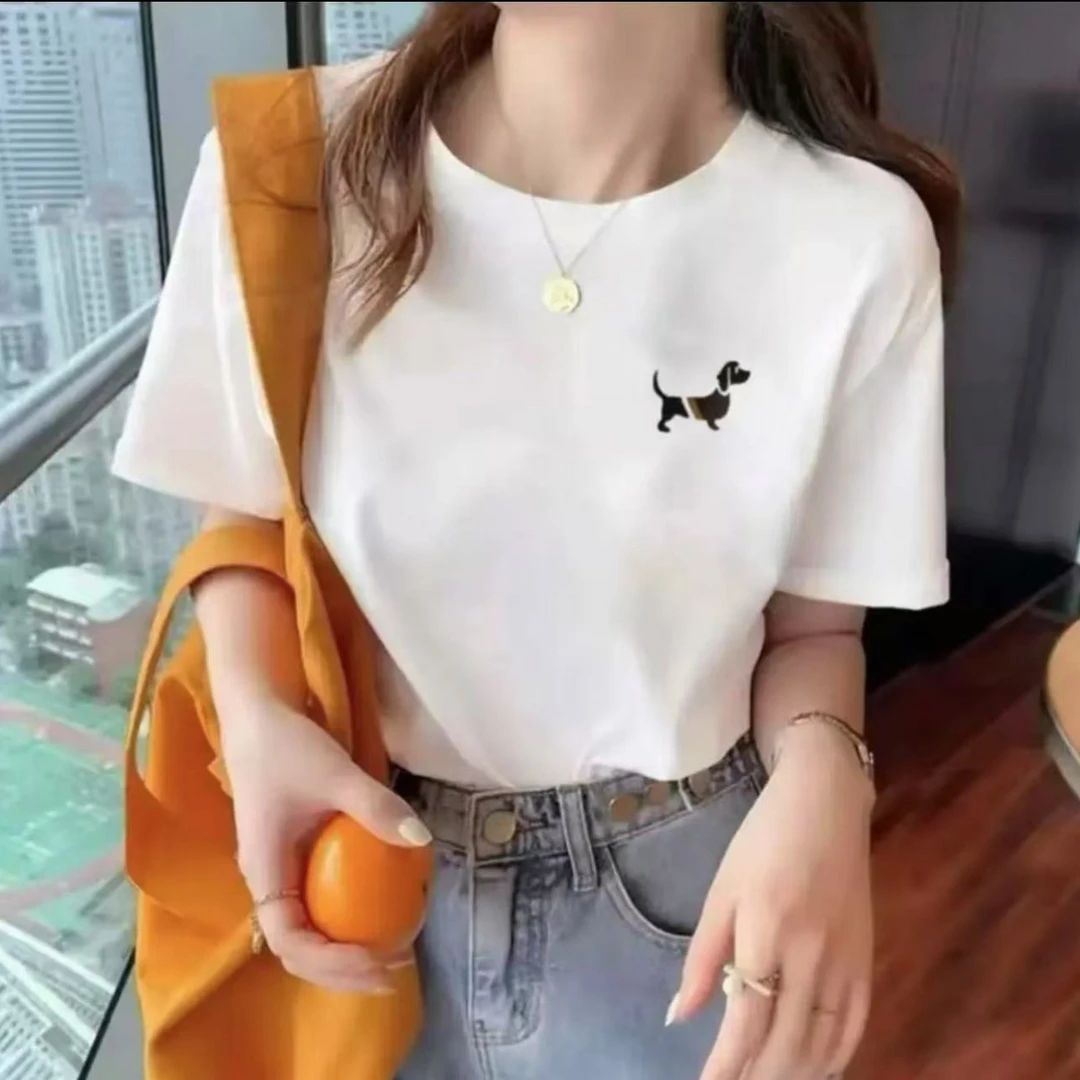 夏季短袖休闲上衣男女同款圆领印花T恤 小狗