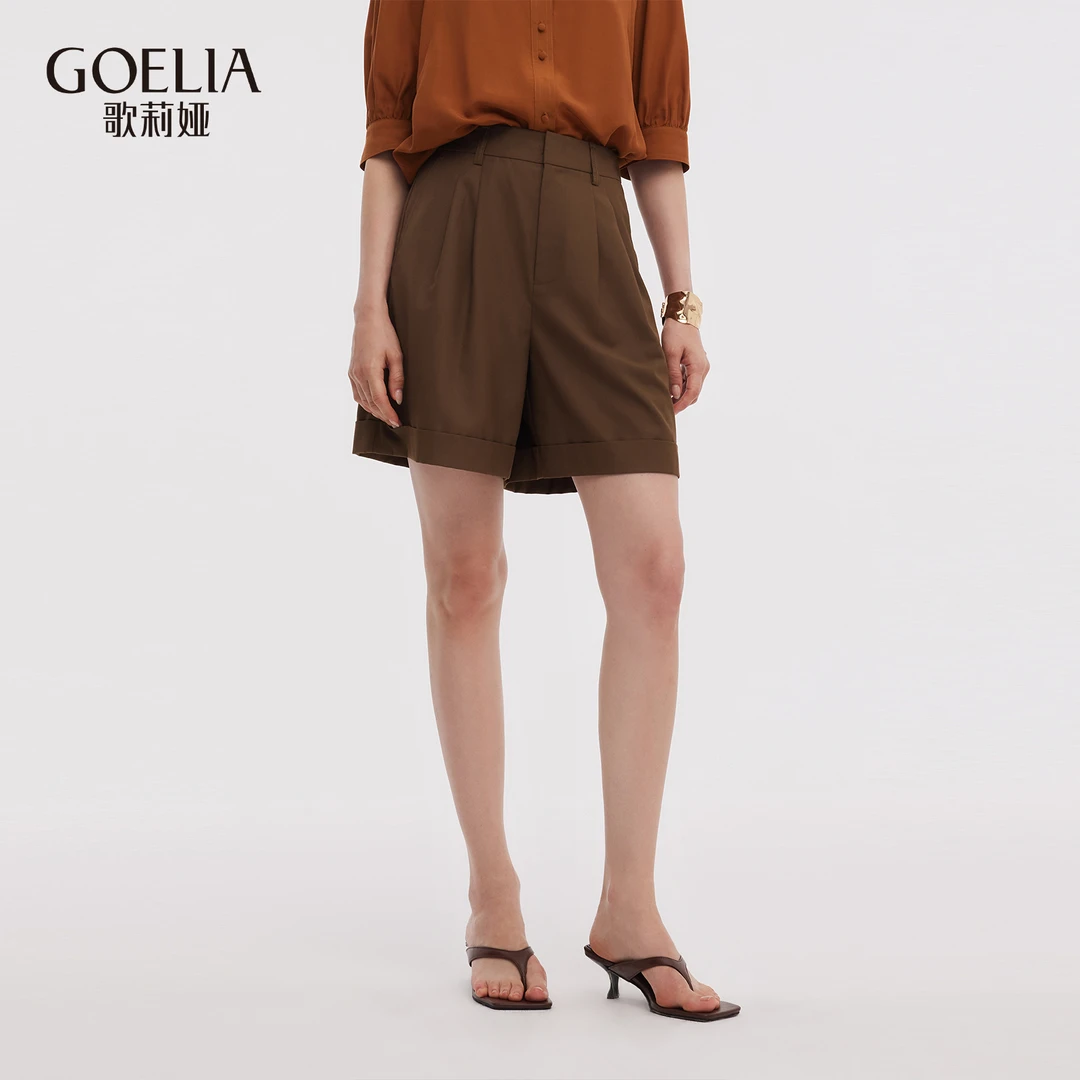 歌莉娅2025新品A型宽松短裤百搭高腰女士简约直筒温婉风1E7C1A070