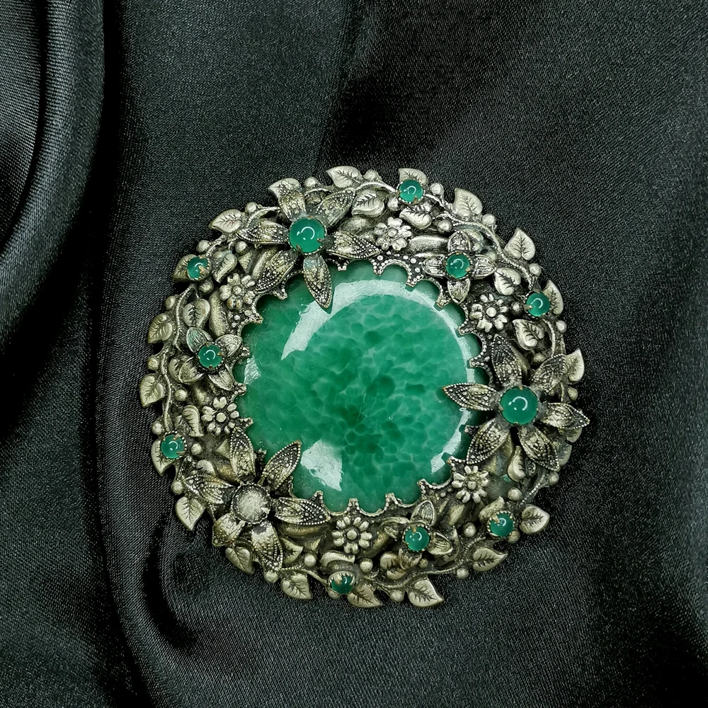32年代捷克重工蛙斑琉璃花叶胸针[2502111-069]