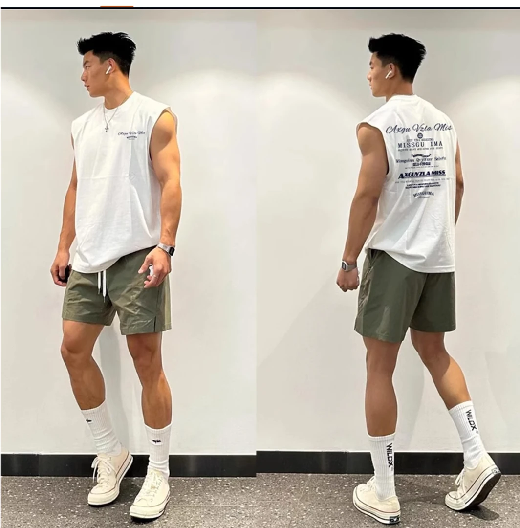 100%纯棉男士无袖内搭美式运动休闲坎肩背心夏季薄款外穿短袖T恤